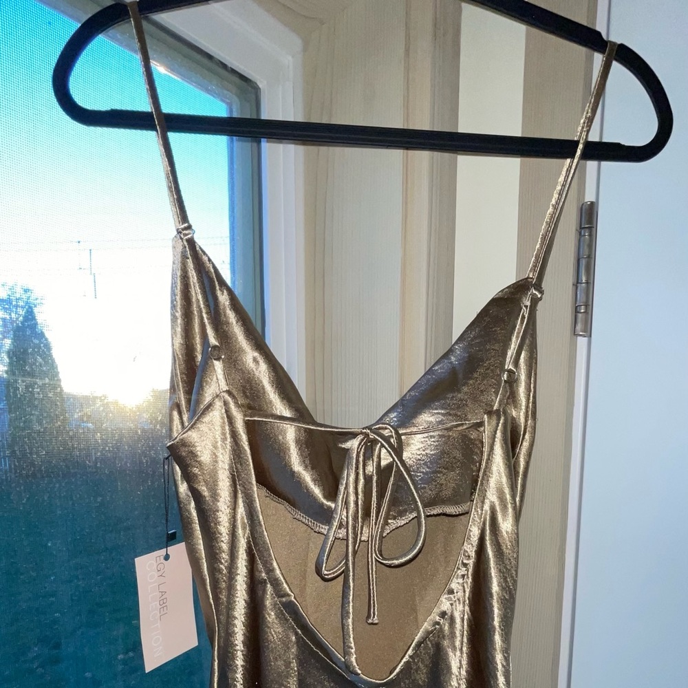 Sold! Gold Zahra Satin Slip Dress - Picture 1 of 12
